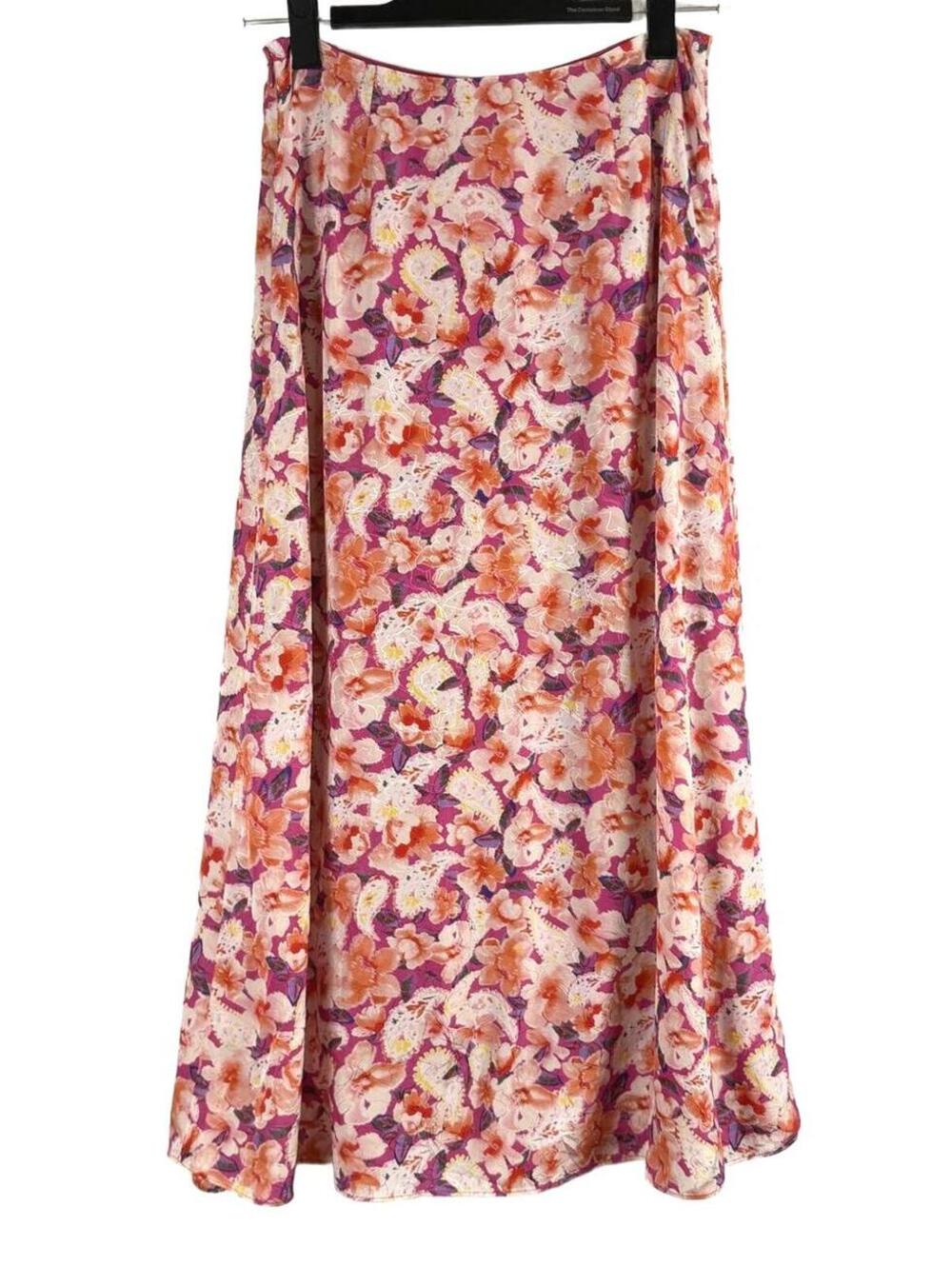 ba&sh Dalenda Floral Midi Skirt Fuchsia Pink Button Front High Waisted Size 36/4